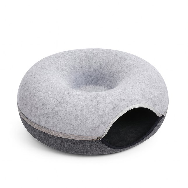 Donut Cat Bed with Tunnel – Cat House and Interactive Play Toy