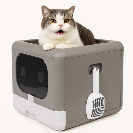 Foldable Cat Litter Box with Scoop and Tray
