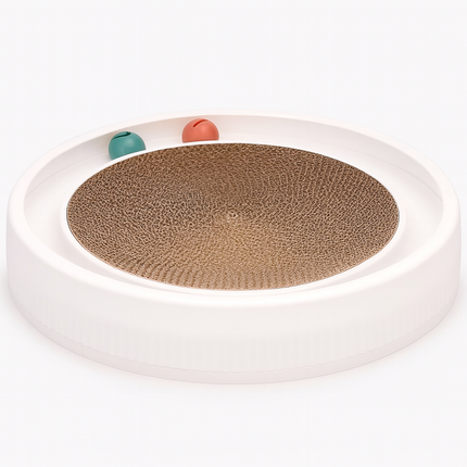 Round Cat Scratcher Bed – Cardboard Scratch Pad with Ball Toy