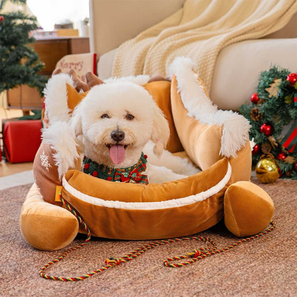 Snowy Dog Bed – Plush Christmas Design with Cushion
