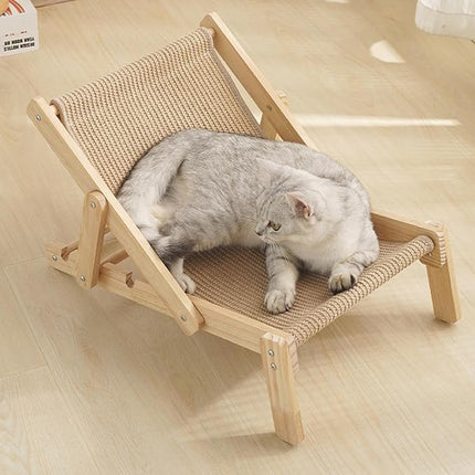 Cat Lounge Chair – Wooden Frame with Sisal Scratcher, Hammock and Bed