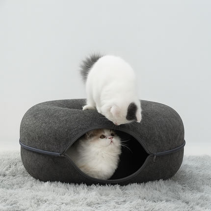 Donut Cat Bed with Tunnel – Cat House and Interactive Play Toy