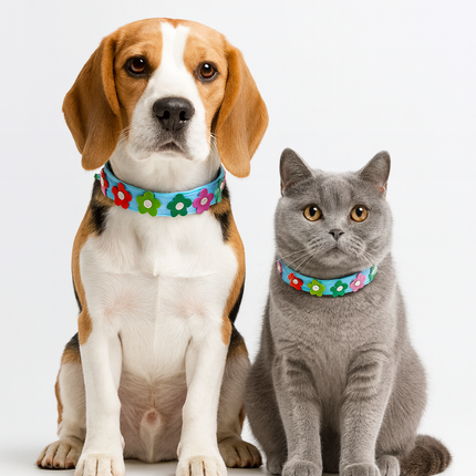 Floral Pet Collar and Leash Set – PU Leather for Pets