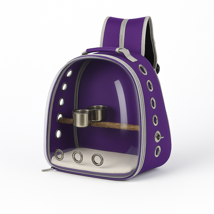 Bird Carrier Backpack – Acrylic Travel Bag with Perch & Cups