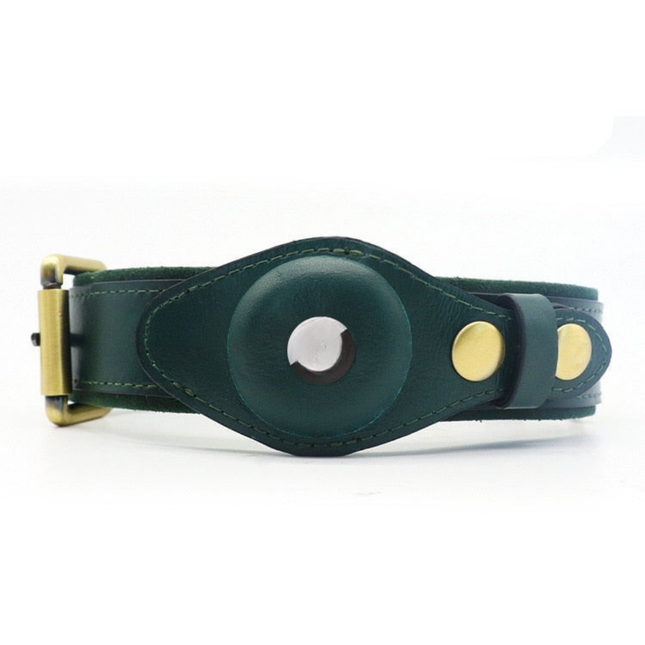 Leather Dog Collar with Airtag Holder – Adjustable Pet Collar