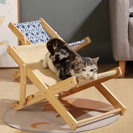 Cat Lounge Chair – Wooden Frame with Sisal Scratcher, Hammock and Bed