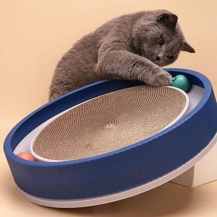 Round Cat Scratcher Bed – Cardboard Scratch Pad with Ball Toy