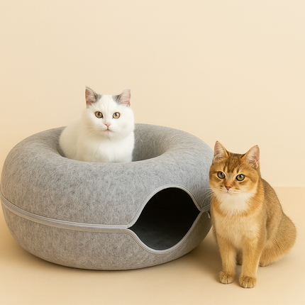 Donut Cat Bed with Tunnel – Cat House and Interactive Play Toy