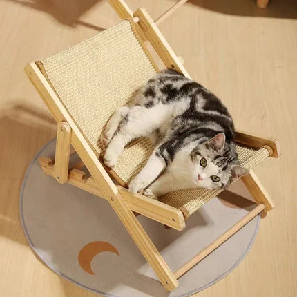 Cat Lounge Chair – Wooden Frame with Sisal Scratcher, Hammock and Bed