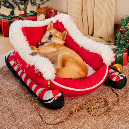 Snowy Dog Bed – Plush Christmas Design with Cushion