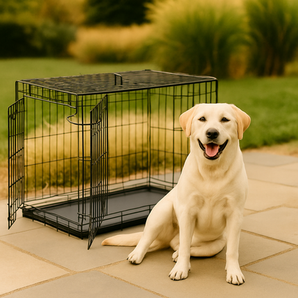 Foldable Metal Dog Crate – Double Door with Divider & Safety Lock