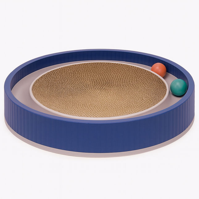 Round Cat Scratcher Bed – Cardboard Scratch Pad with Ball Toy