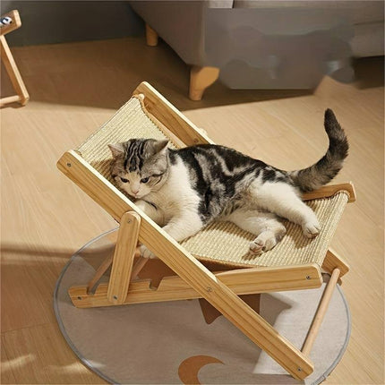 Cat Lounge Chair – Wooden Frame with Sisal Scratcher, Hammock and Bed