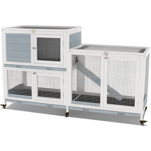 Two-Story Wooden Indoor Hutch with Wheels – Rabbit, Guinea Pig & Small Pet House