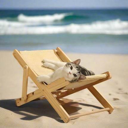 Cat Lounge Chair – Wooden Frame with Sisal Scratcher, Hammock and Bed
