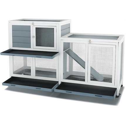 Two-Story Wooden Indoor Hutch with Wheels – Rabbit, Guinea Pig & Small Pet House