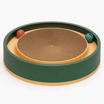 Round Cat Scratcher Bed – Cardboard Scratch Pad with Ball Toy