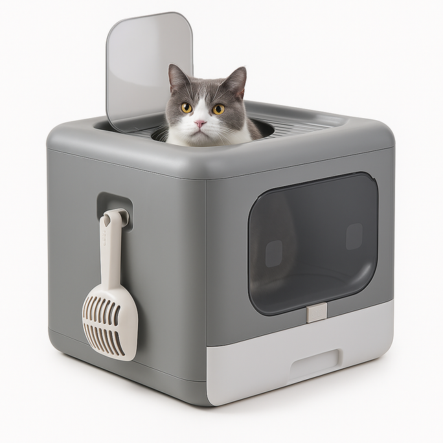 Foldable Cat Litter Box with Scoop and Tray