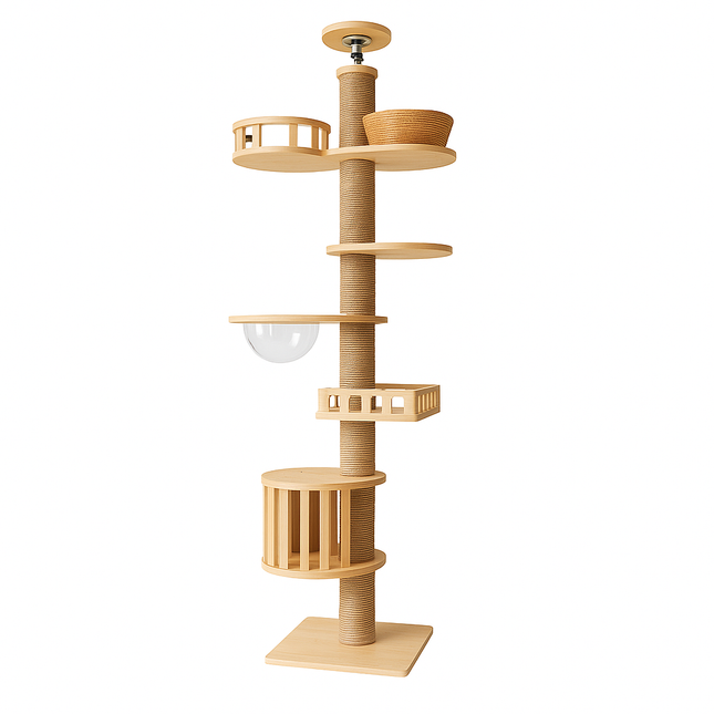 5-Tier Floor-to-Ceiling Cat Tree with Scratching Posts & Hammock