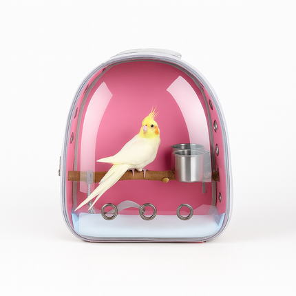 Bird Carrier Backpack – Acrylic Travel Bag with Perch & Cups