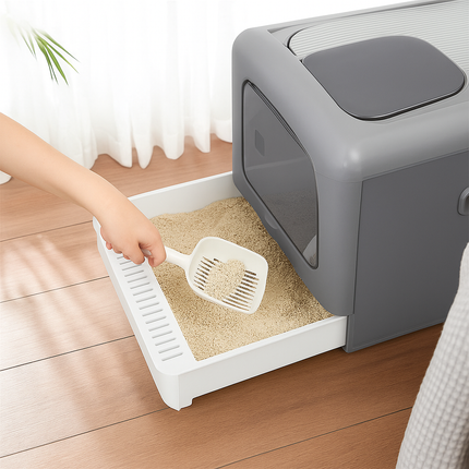 Foldable Cat Litter Box with Scoop and Tray