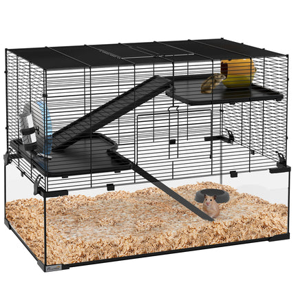 Hamster Cage – 3-Tier Design with Glass Bottom, Ramp and Wheel