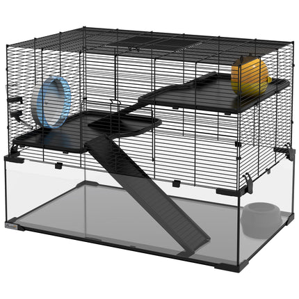 Hamster Cage – 3-Tier Design with Glass Bottom, Ramp and Wheel