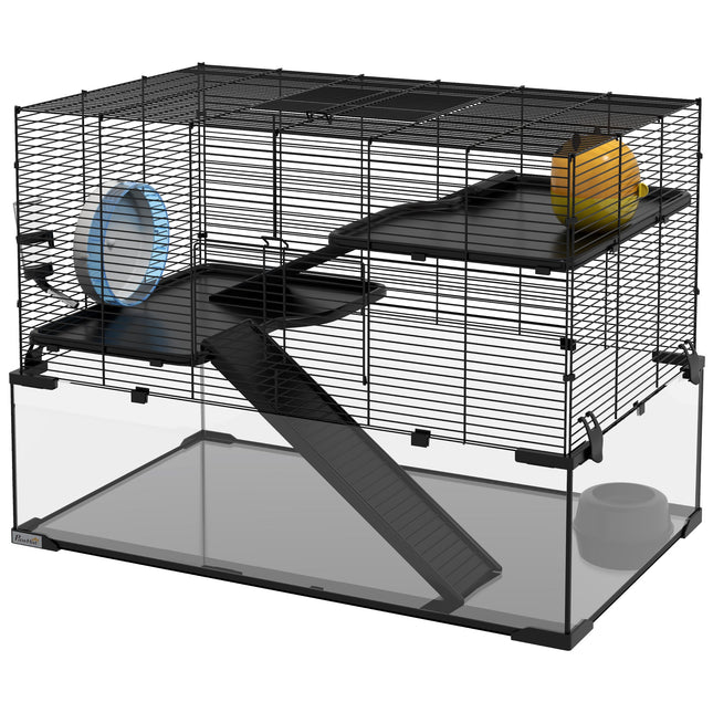 Hamster Cage – 3-Tier Design with Glass Bottom, Ramp and Wheel