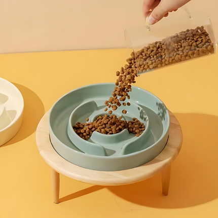Ceramic Elevated Pet Bowl – Slow Feeder for Cats & Dogs