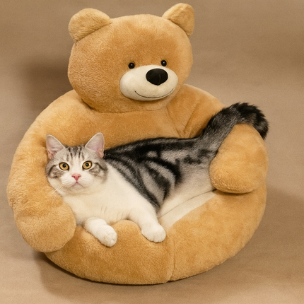 Bear Winter Pet Bed – Removable & Washable Cushion for Cats and Dogs