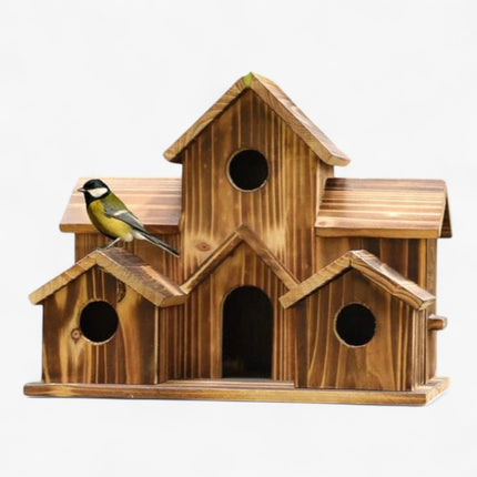 Wooden Birdhouse with 6 Openings – Hanging Outdoor Shelter for Wild Birds