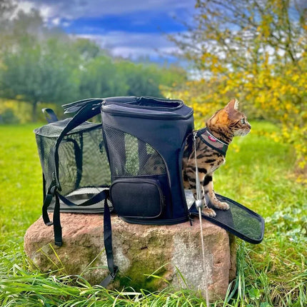 Pet Carrier Backpack – Expandable Foldable Bag with Breathable Design