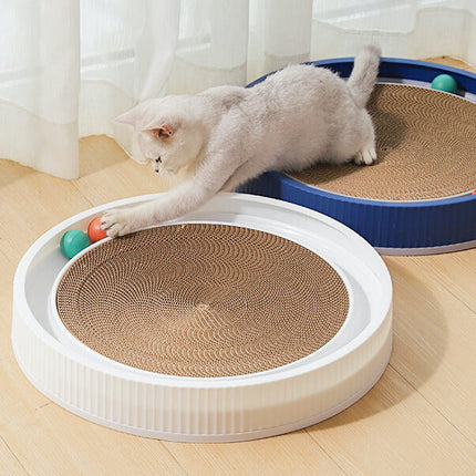 Round Cat Scratcher Bed – Cardboard Scratch Pad with Ball Toy