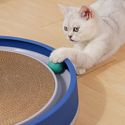 Round Cat Scratcher Bed – Cardboard Scratch Pad with Ball Toy