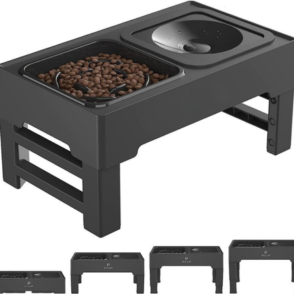 2-in-1 Elevated Dog Bowls – Adjustable Height Slow Feeder with Non-Slip Base