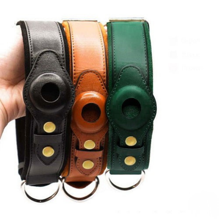 Leather Dog Collar with Airtag Holder – Adjustable Pet Collar