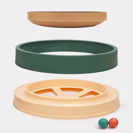 Round Cat Scratcher Bed – Cardboard Scratch Pad with Ball Toy