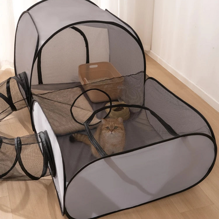 Foldable Cat Run with Tunnel for Cats and Small Pets