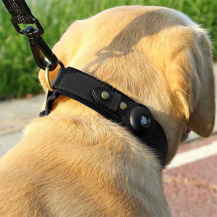 Leather Dog Collar with Airtag Holder – Adjustable Pet Collar