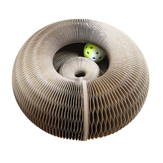 Foldable Cat Scratcher Toy with Ball – Cardboard Lounge Bed