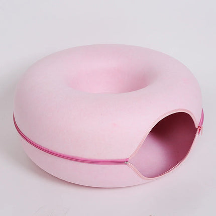 Donut Cat Bed with Tunnel – Cat House and Interactive Play Toy