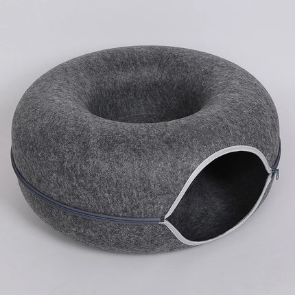 Donut Cat Bed with Tunnel – Cat House and Interactive Play Toy
