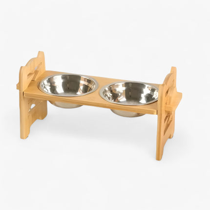 Adjustable Elevated Pet Feeding Stand – Bamboo Frame with Stainless Steel Bowls