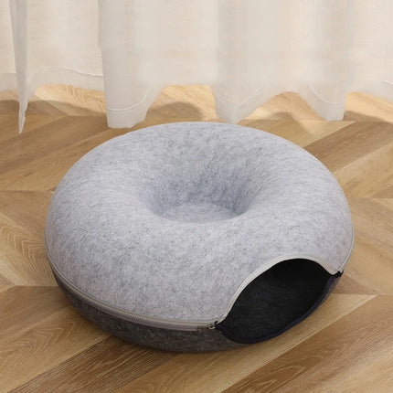 Donut Cat Bed with Tunnel – Cat House and Interactive Play Toy