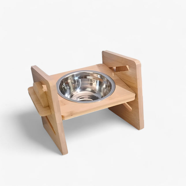 Adjustable Elevated Pet Feeding Stand – Bamboo Frame with Stainless Steel Bowls
