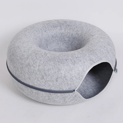 Donut Cat Bed with Tunnel – Cat House and Interactive Play Toy