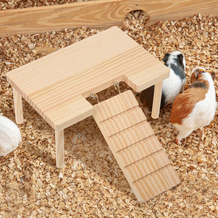 Wooden Hamster Platform with Ladder – Small Animal Ramp for Cages