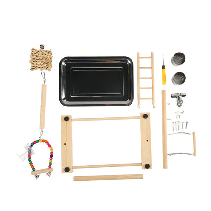 Wooden Parrot Playstand – Bird Playground with 2 Feeding Cups