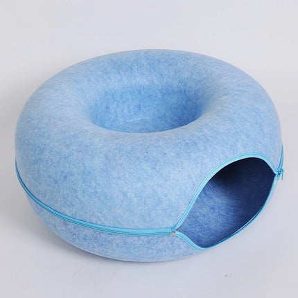 Donut Cat Bed with Tunnel – Cat House and Interactive Play Toy