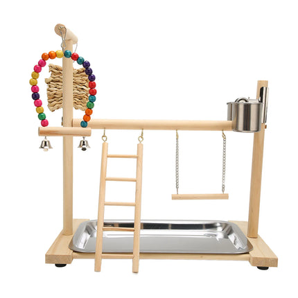 Wooden Parrot Playstand – Bird Playground with 2 Feeding Cups